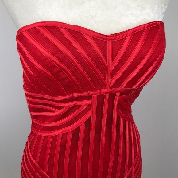 Vintage Cache Strapless Red 10 Ribboned Mini Cocktail Dress - Picture 2 of 6